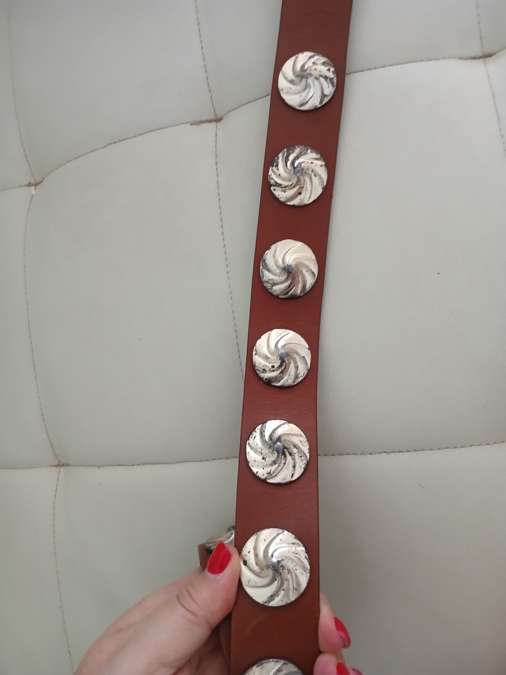 Brown Leather Belt with Silver-tone Conchos - Picture 7 of 7